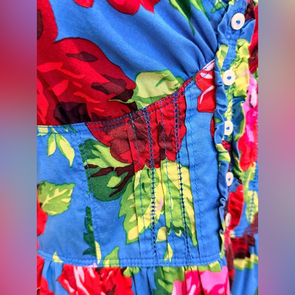 Abercrombie & Fitch Vibrant Blue Strapless Dress with Pink Floral - Picture 12 of 13
